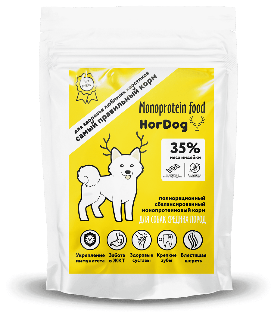 Полнорационный сухой корм для собак средних пород. Супер-премиум (1кг) —  hordog